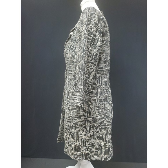 Lafayette 148 Black White Geometric Design Long 1 Button Blazer Coat Jacket Sz 8 - Picture 4 of 12
